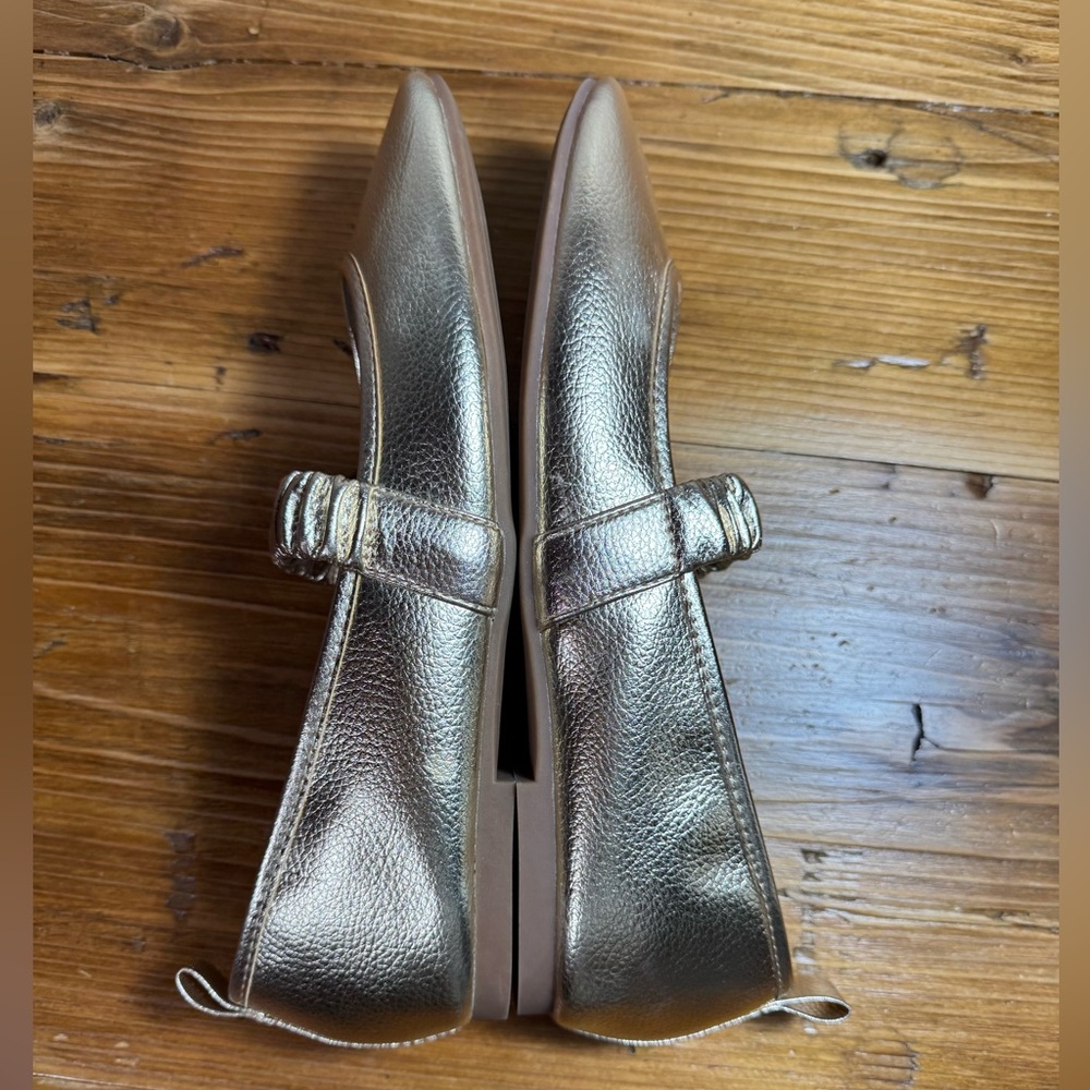 MIA Metallic Gold Ruched Strap Mary Jane Flats - Picture 8 of 12